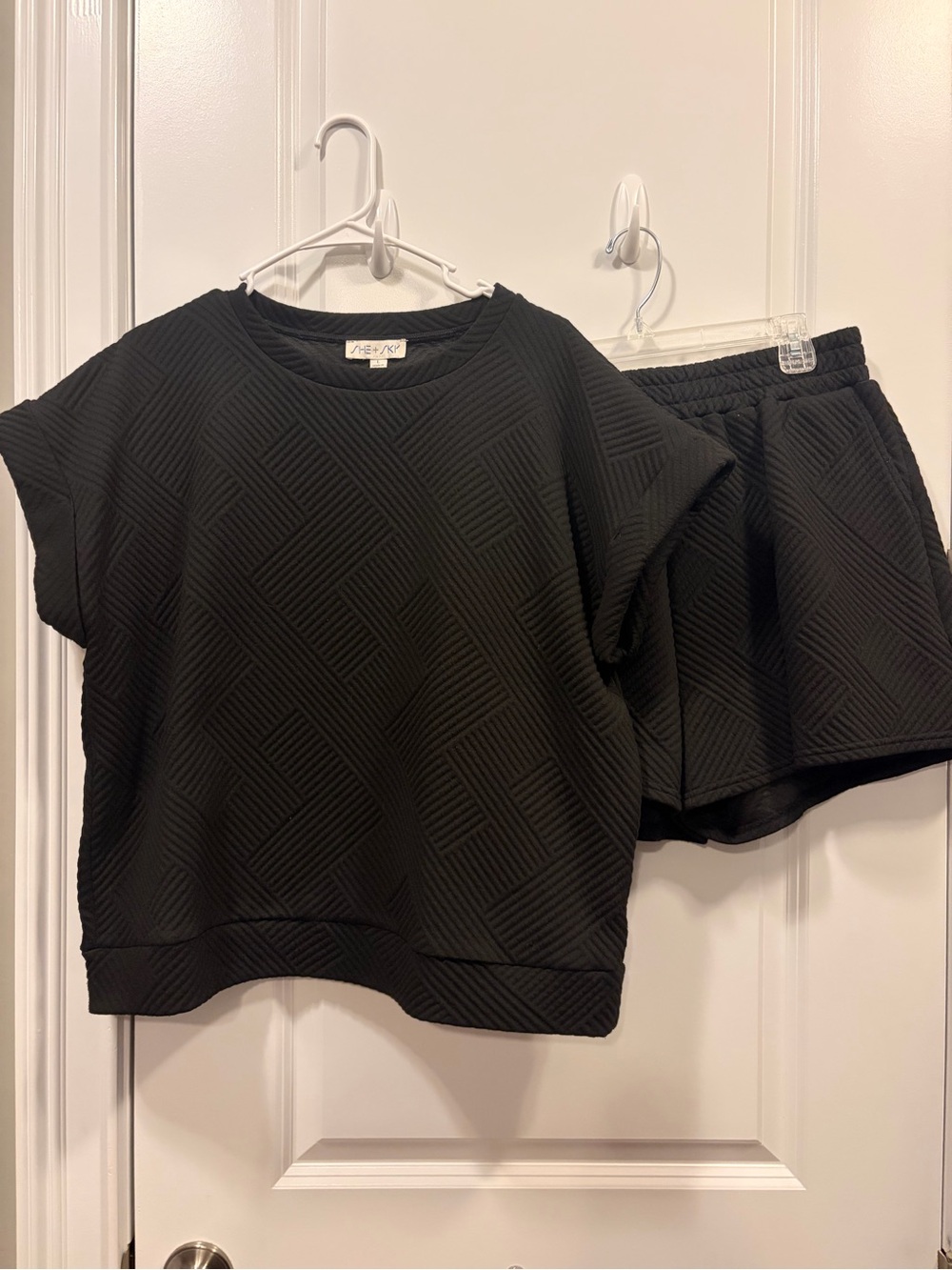 She + Sky Black Short Sleeve Quilted Top and short outfit